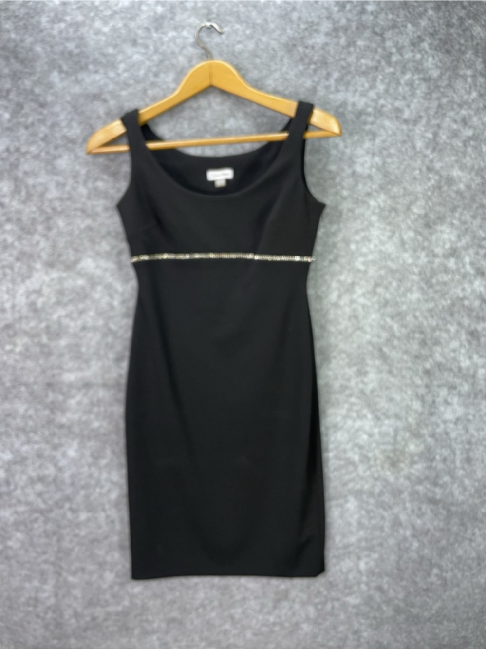 Calvin Klein Dress Womens 4 Black Sleeveless Rhinestone Waist Sheath Party